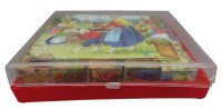 Auktion 355 / Los 12000 <br>Kinderpuzzle mit 6 Vorlagen in orig. Kasten, 60/70-er Jahre, Gebrauchsspuren, Kasten H-4,5 cm, 15x18 cm