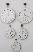 Auktion 355 / Los 2043 <br>5x div. Taschenuhr-Werke, älter, alle Werke stehen, ca. D-4,3cm bis 2,6cm