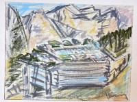 Auktion 355 / Los 4029 <br>Heinz Glüsing (1920 - 2013), 1966, Hamburger Künstler, s. Wikipedia, Aquarell in PP, MG 24x30,5 cm, PP 49x64 cm, verso betitelt "Stubai Tal"