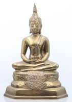 Auktion 355<br>Buddha auf Lotusthron, Thailand, Messing, 60er Jahre, H-25,7cm