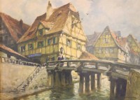 Auktion 355 / Los 4040 <br>Otto HUNTE (1881-1960) verso betitelt "Stade- Bei der alten Brücke", Öl/Leinwand, gerahmt, RG 74 x 94cm, Sperrgut