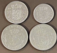 Auktion 355 / Los 6074 <br>1x 2 1/2 und 1 Gulden Münze  und 2x 5 Kronen Danmark,  alle 60/70 er jaqhre