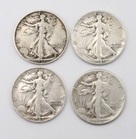 Auktion 356 / Los 6006 <br>4x Half Dollar Münzen, USA, 1937, 1941, 1942 und 1945