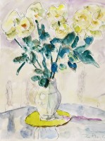 Auktion 356 / Los 4018 <br>Ivo HAUPTMANN (1886-1973) 1969, "Blumen in  weisser Vase" Aquarell, MG 42x36 cm, ger/Glas, RG  78x61 cm, signiert/datiert