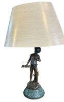 Auktion 356 / Los 16017 <br>Tischlampe mit figürl. Bronzestand auf Marmor, gut erhalten, H-60 cm