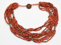 Auktion 356 / Los 1170 <br>mehrreihiges Ethno-Collier, Indien, Koralle ?, ca. L-57,5cm