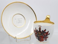 Auktion 356 / Los 8075 <br>Stundentika Tasse mit U.T., jug. Corps Boroussia Bonn, Zech sonst Burkersroda genannt, Nomen Nescio Graf v., 1854, Tasse ca. H-11cm