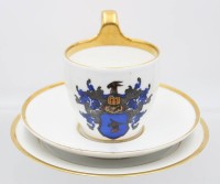 Auktion 356 / Los 8088 <br>3tlg. Kaffee-Gedeck, Studentika, jug. Corps Boroussia Bonn, Zepelin, Friedrich v., 1855, Tasse H-11cm