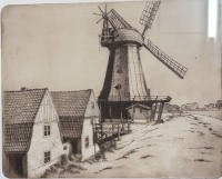 Auktion 356 / Los 5009 <br>G. Richter, 1991 "Windmühle in  Beidenfleth a.d.Srör" Nr. 4/200,  M 2x24 cm, ger/Glas, RG 40x50 cm