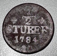 Auktion 356 / Los 6054 <br>Deutsche Staaten, JULICH-BERG, Karl Theodor, 1/2 Stüber, 1784, stark berieben