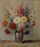 Auktion 356 / Los 4024 <br>Josef DEDERICHS (1873-1948/58) Blumen in Vase, Öl/Leinwand, gerahmt, RG 97 x 87cm. Sperrgut!!!