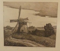 Auktion 357 / Los 5000 <br>Anna FELDHUSEN (1867-1951)  Windmühle bei Worpswede, original Radierung, MG 20x22 cm, ger/Glas, RG 38x38 cm