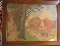 Auktion 357 / Los 5005 <br>Friedrich KALLMORGEN (1856-1924) "Deichstrasse in Osten/Elbe" Farblithografie, in Platte bezeichnet, MG 55 x 74,2 cm, ger/Glas, RG 68x86 cm um 1900  (ein Grossteil der Häuser steht heute noch), Sperrgut