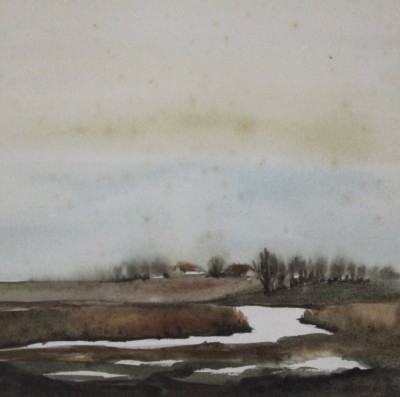 Auktion 335<br>unloeserl.signierte Landschaft, Aquarell, stockfleckig, ger./Glas, RG 33 x 33cm. [1]