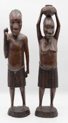 Auktion <br>Paar Holzfiguren, Afrika, Mann mit Beschädigungen, H-47cm. [1]