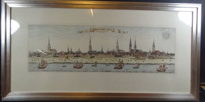 Auktion <br>Hamburg um 1700, Grafik, Neuauflage, ger/glas, RG 39x77 cm [1]