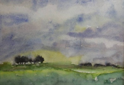 Auktion <br>Margot Schwarz 2002, norddt. Landschaft, Aquarell, gerahmt/Glas, RG 28,5 x 38,5cm. [1]