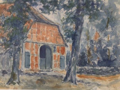 Auktion <br>anonymes Aquarell, Ritzebüttel Stallungen , datiert 1927, ger./Glas, RG 41 x 50cm. [1]