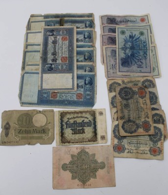 Auktion <br>kl. Konvolut div. Banknoten, Deutsches Reich, Altersspuren [1]