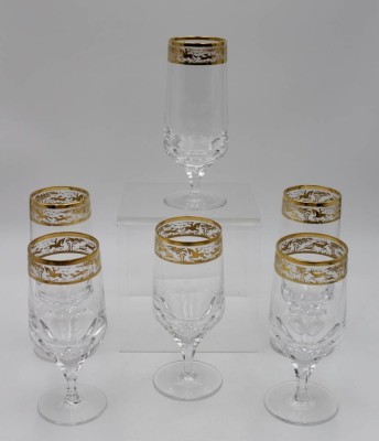 Auktion <br>6x Biergläser, Goldrand mit jagdl. Szenerie, 3x H-17,6cm und 3x H-17cm. [1]