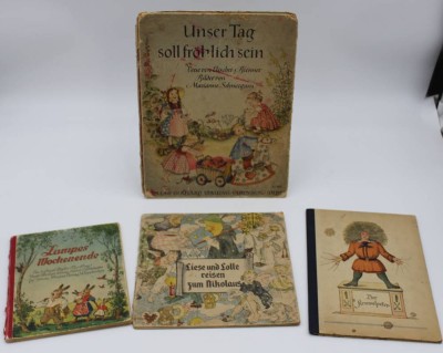 Auktion <br>4x alte Kinderbücher, teilw. Alters-u-. Gebrauchsspuren, Lampes Wochendende, Der Struwelpeter, Liese und Lotte reisen zum Nikolaus und Unser Tag soll fröhlich sein [1]