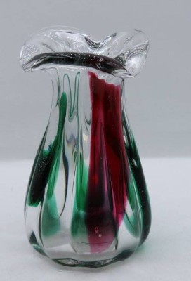 Auktion <br>Vase, Murano, farbloses Glas mit farbigen Einschmelzungen, H-17cm. [1]