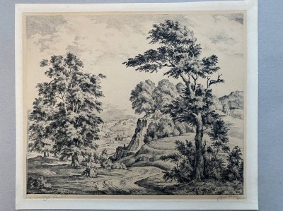 Auktion <br>G. Krantz (oder ähnlich),  Landschaft mit Figuren, Radierung BG 27x31 cm [1]