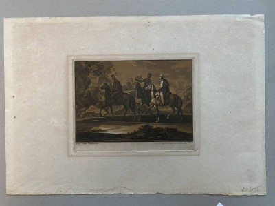 Auktion <br>Georg Philipp I RUGENDAS (1666-1742) , 5 Radierungen mit Reiterszenen, BG  26x40 cm, tw. mit Läsuren, 2x mit Rissen [1]