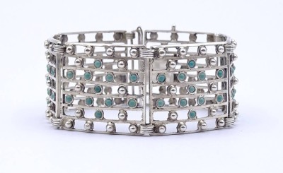 Auktion <br>Silber Armband mit blauen Steinen, 835/000, L. 19,5cm, B. 3,0cm, 45,6g. [1]