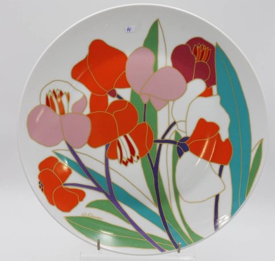 Auktion <br>gr. Wandplatte, Rosenthal studio-linie, florales Dekor, sign. W.Bauer, D-33cm. [1]