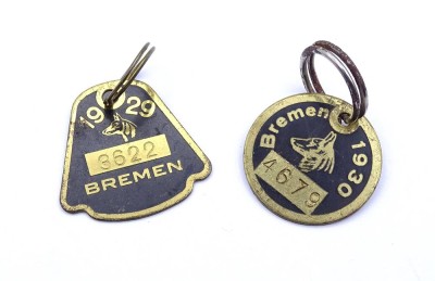 Auktion <br>2x alte Hundemarken 1929 / 1930 Bremen [1]