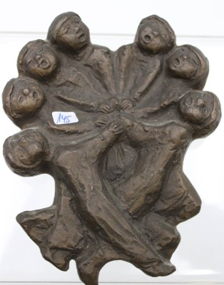 Auktion <br>Wandrelief, Kinderreigen, Bronze, wohl christlich, 15 x 11,5cm. [1]