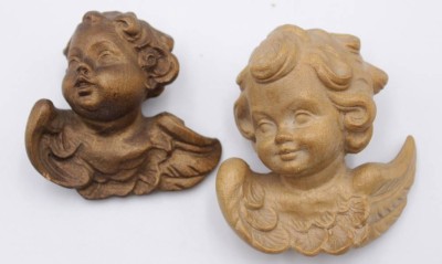 Auktion <br>2 kl. Putti-Köpfe, Holz, ca. 9 x 8,5cm. [1]