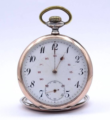 Auktion <br>Herren Taschenuhr, Silbergehäuse 800/000, D. 50mm, Tragespuren, mechanisch, Werk steht [1]