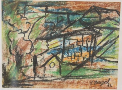 Auktion <br>unleserl. signiert '32, Landschaft mit Haus, Mischtechnik, BG 17,5 x 23cm. [1]