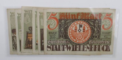 Auktion <br>6x Serienscheine der Stadt Wiedenbrück, je 5 Mark, 1921 [1]