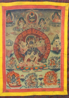 Auktion <br>Thangka, Darstellungen div. hinduistischer Gottheiten, älter, ca. 108 x 75cm. [1]