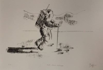 Auktion <br>Celestino PIATTI (1922-2007), Astronaut, Lithographie, signiert, E.A., Widmung 