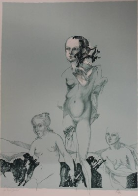 Auktion <br>wohl Heinrich Richter (1920-2007), Lithographie, ungerahmt, BG 75  x 56cm, Für Frau Zürcher [1]