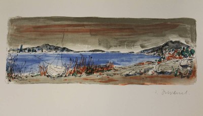 Auktion <br>unleserl.signiert, Küstenlandschaft, Farblithographie, ungerahmt, BG 44,5 x 56cm. [1]