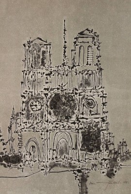 Auktion <br>Max Junker o.ä., Notre Dame, Lithographie, ungerahmt, signiert, ungerahmt, BG 45 x 33,5cm. [1]