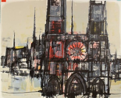 Auktion <br>Max Junker o.ä., Notre Dame, Farblithographie, ungerahmt, BG 46 x 57cm, Probedruck, Für Frau Zürcher [1]