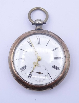 Auktion <br>Herren Taschenuhr , Schlüsselwerk, Silbergehäuse 800/000, D. 48,2mm, Funktion nicht überprüft, Alters- und Gebrauchsspuren [1]