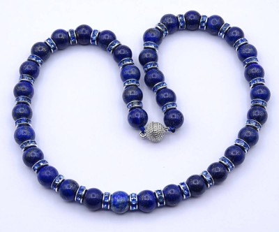 Auktion <br>Lapislazuli Halskette mit Strass Zwischenelemente, Magnetverschluss, L. 47,5cm, 81g. [1]