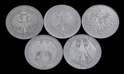 Auktion <br>5x 5 DM Münzen = 25 Deutsche Mark , zus. 55,5g. [1]