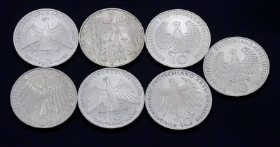 Auktion <br>7x 10 DM Münzen = 70 Deutsche Mark, zus. 108g. [1]