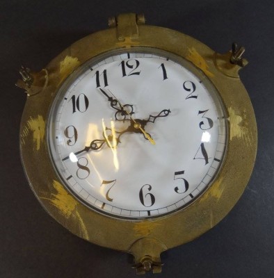 Auktion <br>Quarz-Wanduhr in massiven Messing-Bullaugen-Rahmen,D-29 cm, 5,2 kg [1]