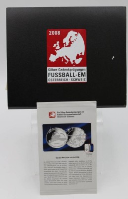 Auktion <br>Satz von 4 Gedenkprägungen zur Fussball EM 2008 sowie 1x 10 € Münze WM 2006 [1]