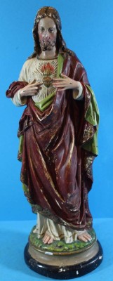 Auktion <br>hohe Christus-Statue aus Stuck, bemalt, div. Abplatzer, H-43 cm [1]