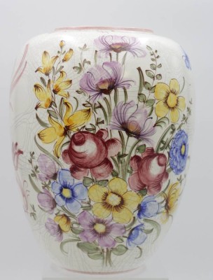 Auktion <br>gr. Vase, florale Bemalung, gemarkt, H-30cm. [1]